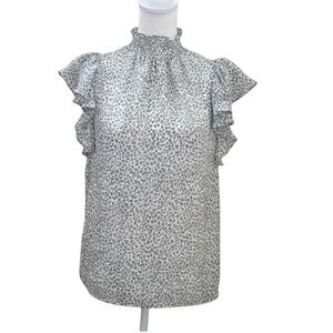 1. State Flutter Sleeve Smocked Neck Animal Print Blouse. Gray and white.Size S.
